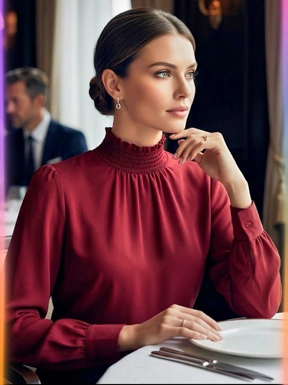 Tucker The Stella Top Silk High Neck Blouse Red Size Large